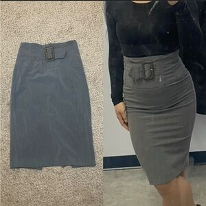 Cache Charcoal Belted Pencil Skirt